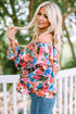 Romantic Floral Print Ruffle Trim Off Shoulder Blouse