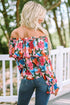 Romantic Floral Print Ruffle Trim Off Shoulder Blouse