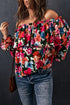 Romantic Floral Print Ruffle Trim Off Shoulder Blouse