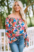 Romantic Floral Print Ruffle Trim Off Shoulder Blouse