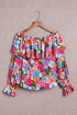 Romantic Floral Print Ruffle Trim Off Shoulder Blouse