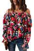 Romantic Floral Print Ruffle Trim Off Shoulder Blouse