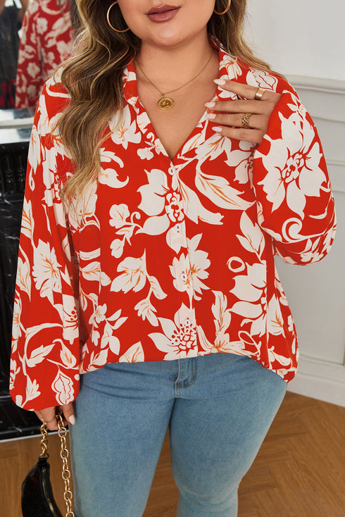Romantic Floral Print Southern Belle Loose Button Up Shirt