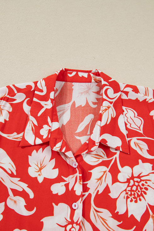 Romantic Floral Print Southern Belle Loose Button Up Shirt