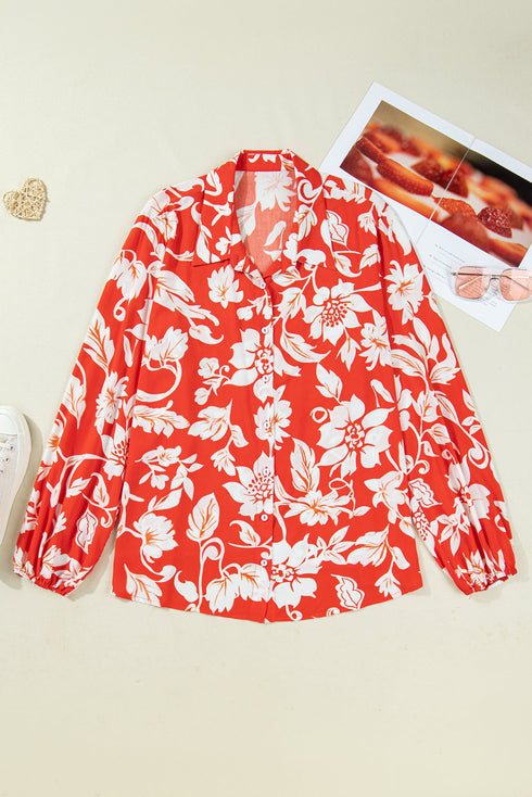Romantic Floral Print Southern Belle Loose Button Up Shirt