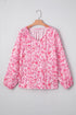 Romantic Floral Print Split Neck Puff Sleeve Blouse