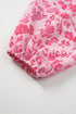 Romantic Floral Print Split Neck Puff Sleeve Blouse