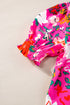 Romantic Floral Print Split Neck Puff Sleeve Blouse