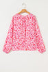 Romantic Floral Print Split Neck Puff Sleeve Blouse