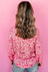 Romantic Floral Print Split Neck Puff Sleeve Blouse
