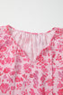 Romantic Floral Print Split Neck Puff Sleeve Blouse