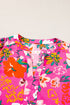 Romantic Floral Print Split Neck Puff Sleeve Blouse