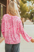 Romantic Floral Print Split Neck Puff Sleeve Blouse
