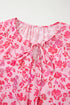 Romantic Floral Print Split Neck Puff Sleeve Blouse