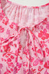 Romantic Floral Print Split Neck Puff Sleeve Blouse