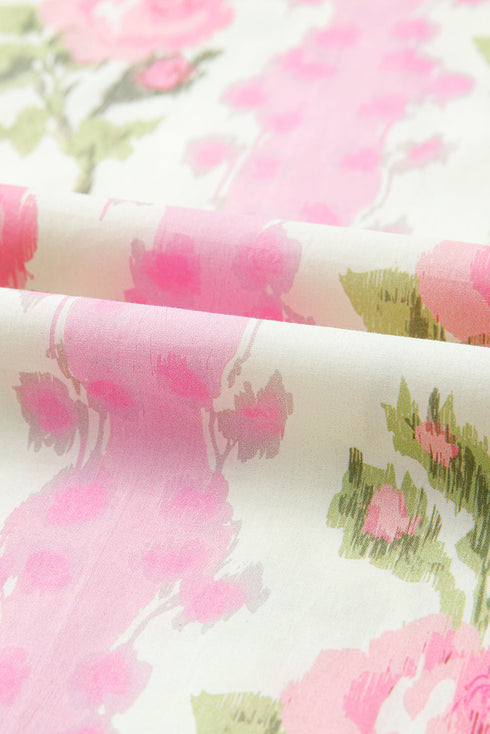 Romantic Garden Floral Tiered Ruffle Sleeve Cotton Blouse