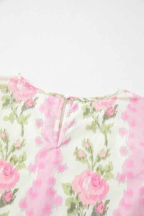 Romantic Garden Floral Tiered Ruffle Sleeve Cotton Blouse