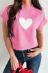 Romantic Heart Graphic Cropped Summer Knit Short Sleeve Sweater