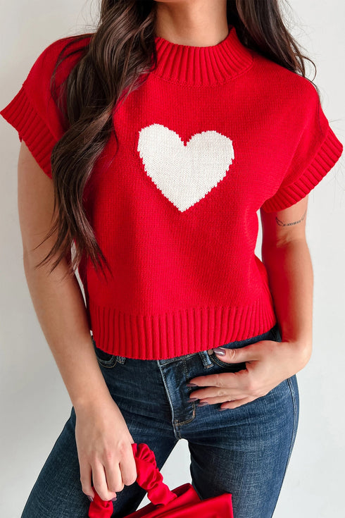 Romantic Heart Graphic Cropped Summer Knit Short Sleeve Sweater
