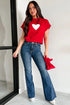 Romantic Heart Graphic Cropped Summer Knit Short Sleeve Sweater