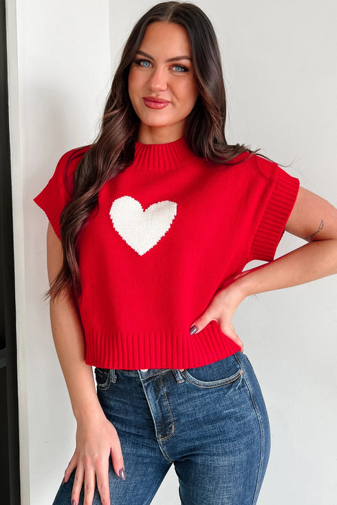 Romantic Heart Graphic Cropped Summer Knit Short Sleeve Sweater