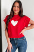 Romantic Heart Graphic Cropped Summer Knit Short Sleeve Sweater
