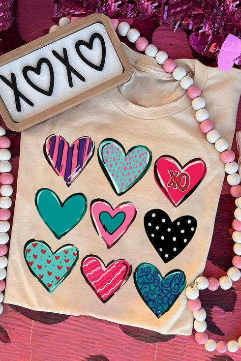 Romantic Heart Graphic Print Short Sleeve Crew Neck T-Shirt