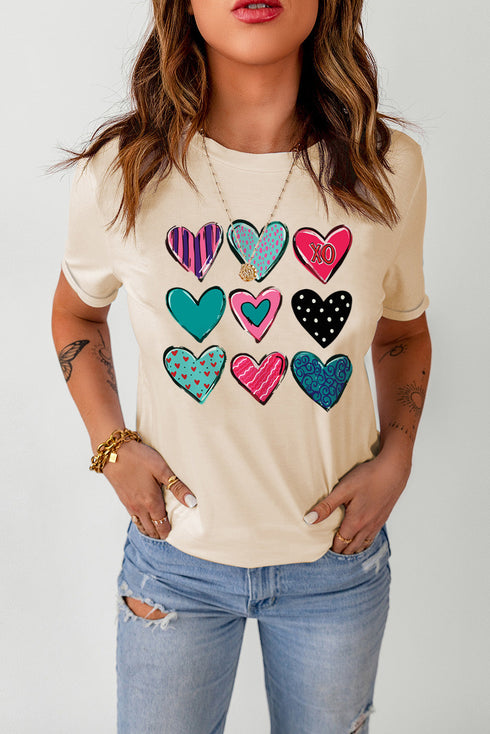 Romantic Heart Graphic Print Short Sleeve Crew Neck T-Shirt