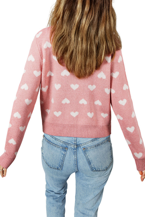 Romantic Heart Pattern Button Front Long Sleeve Cardigan