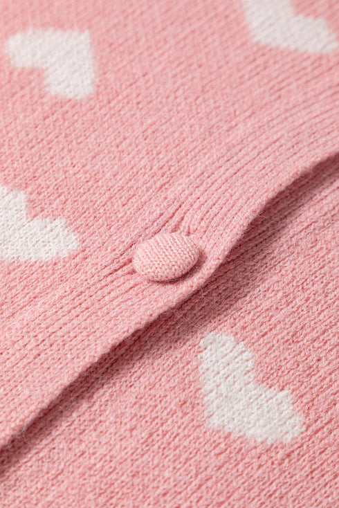 Romantic Heart Pattern Button Front Long Sleeve Cardigan