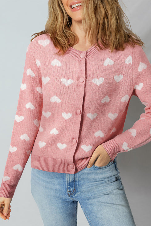 Romantic Heart Pattern Button Front Long Sleeve Cardigan