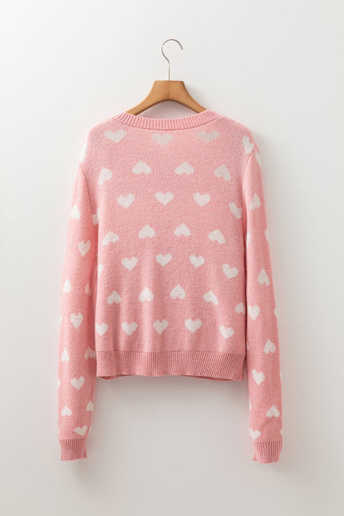 Romantic Heart Pattern Button Front Long Sleeve Cardigan