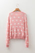 Romantic Heart Pattern Button Front Long Sleeve Cardigan
