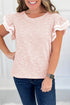 Romantic Lace Trimmed Ruffle Sleeve Floral Print Blouse