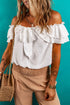 Romantic Off Shoulder Ruffle Knotted Swiss Dot Blouse Top