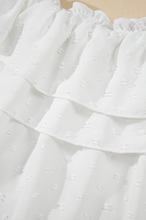 Romantic Off Shoulder Ruffle Knotted Swiss Dot Blouse Top