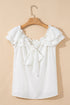 Romantic Off Shoulder Ruffle Knotted Swiss Dot Blouse Top