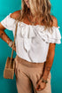 Romantic Off Shoulder Ruffle Knotted Swiss Dot Blouse Top