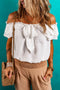 Romantic Off Shoulder Ruffle Knotted Swiss Dot Blouse Top