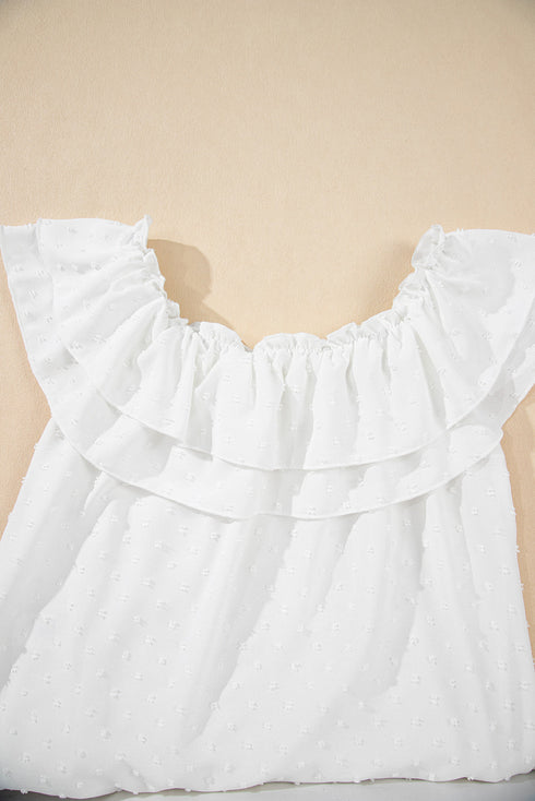Romantic Off Shoulder Ruffle Knotted Swiss Dot Blouse Top