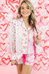 Romantic Patchwork Floral Print Satin Pajama Set With Tie Details