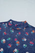 Romantic Polka Dot Floral Mesh High Neck Sheath Top