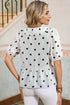 Romantic Polka Dot Peter Pan Collar Tie Front Peplum Blouse