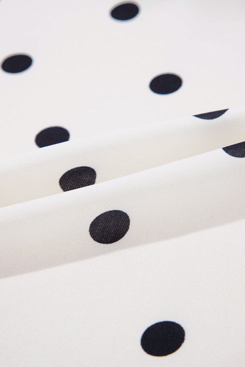 Romantic Polka Dot Peter Pan Collar Tie Front Peplum Blouse