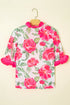 Romantic Rose Print Ruffle Trim V Neck Short Sleeve Blouse