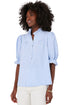 Romantic Ruffle High Neck Striped Half Button Puff Sleeve Shirt