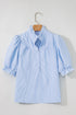Romantic Ruffle High Neck Striped Half Button Puff Sleeve Shirt