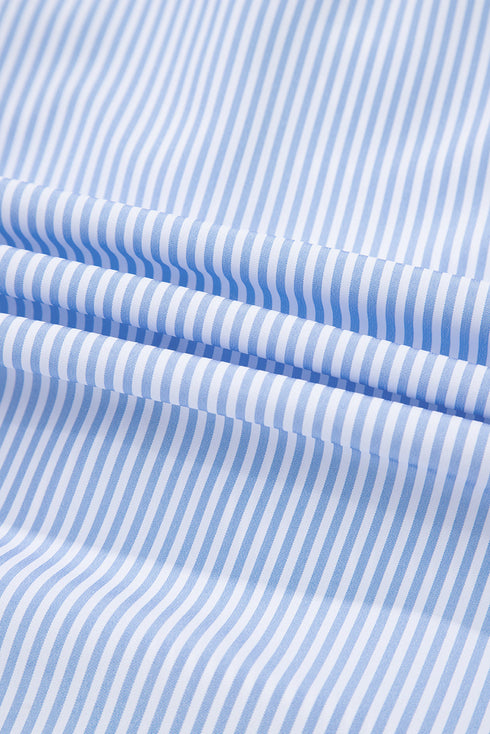 Romantic Ruffle High Neck Striped Half Button Puff Sleeve Shirt