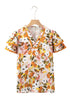Romantic Scalloped V Neck Ruffled Sleeve Floral Blouse