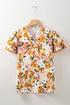Romantic Scalloped V Neck Ruffled Sleeve Floral Blouse